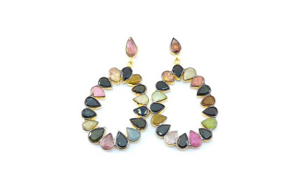 925 Sterling Silver Earring in 4.4cm Size - Bi Colour Tourmaline, Sold By 1Pair