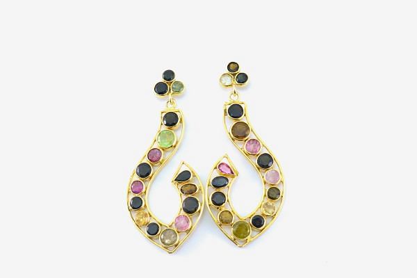 925 Sterling Silver Earring With Bi Colour Tourmaline For Women Jewelry , 5.3cm Size 