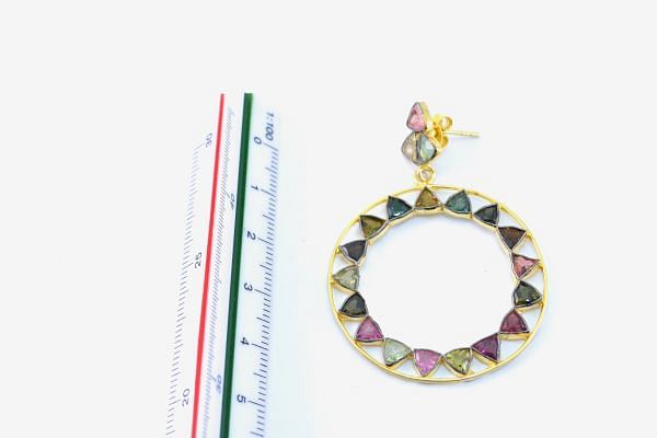 Beautiful 925 Sterling Earring Silver With Multi Tourmaline in 4.5cm - Natural Tourmaline