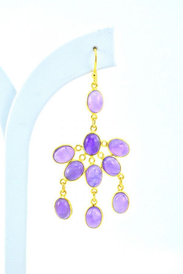 925 Sterling Silver Earring Studded With Amethyst Stone - 6.5Cm,  Sold By 1Pair