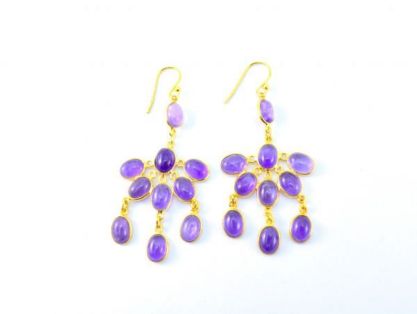 925 Sterling Silver Earring Studded With Amethyst Stone - 6.5Cm,  Sold By 1Pair