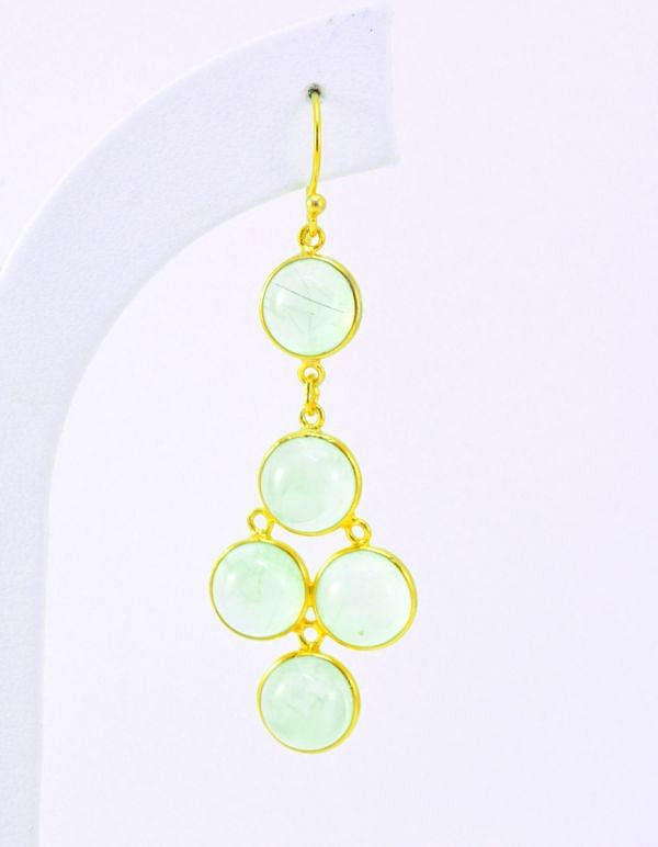 Amazing 925 Sterling Silver Earring With Green Chalcedony in 6.2Cm Size 