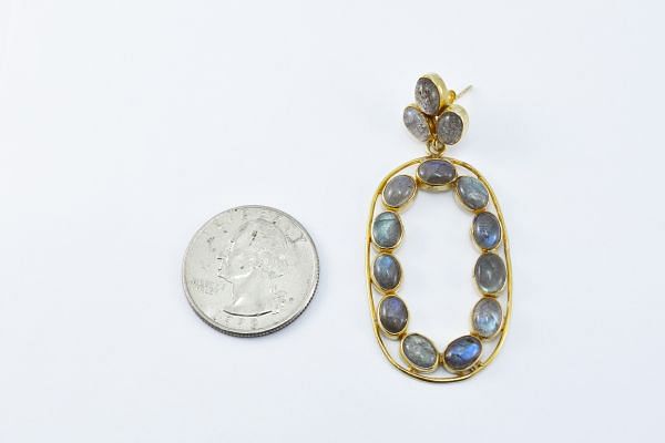925 Sterling Silver Earring With Natural Labradorite in 5.1Cm, Sold By 1Pair   