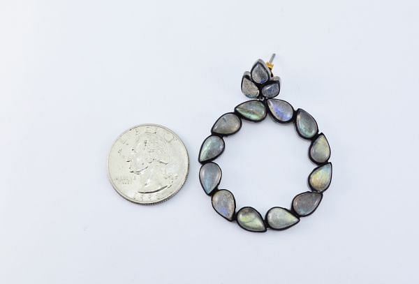 925 Sterling Silver Earring Studded With Natural Labradorite in 4.7cm Size 