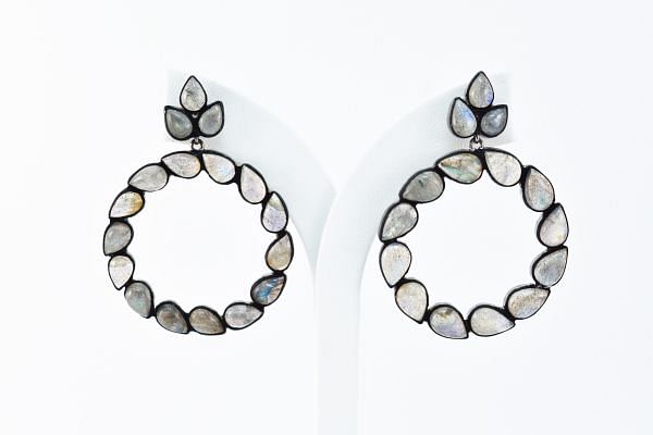 925 Sterling Silver Earring Studded With Natural Labradorite in 4.7cm Size 