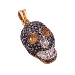 925 Sterling Silver Pave Diamond Pendant in Skull Shape - 24X12mm Size