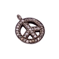 925 Sterling Silver Pave Diamond Pendant in Peace Shape With 10 mm Size 
