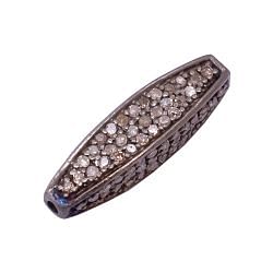 925 Sterling Silver Pave Diamond Beads In Tube Shape - 19.00x4.00 mm , F-107