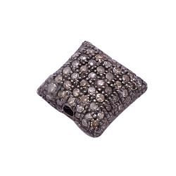 925 Sterling Silver Pave Diamond Beads In Square Shape - 9X9 MM, F-135
