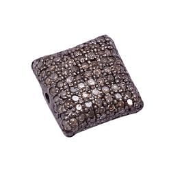 925 Sterling Silver Pave Diamond Beads, Square Shape-13.00x13.00 mm Size, Black Rhodium Plating. Sold By 1 Pcs, F-137