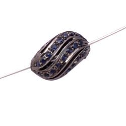925 Sterling Silver Pave Diamond Beads With Blue Sapphire Stone, Fancy Shape-14.00x9.00 mm Size, Black Rhodium Plating. Sold By 1 Pcs, F-184