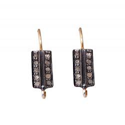  925 Sterling Silver Pave Diamond Earring, Rectangle Shape -13.00x7.00mm Size, Gold &Black Rhodium. Sold By 1 PRS. F-218