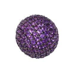 925 Sterling Silver Pave Diamond Bead With Natural Amethyst Stone, Ball Shape -16.00mm, Black Rhodium. Sold By 1 Pcs, F-222
