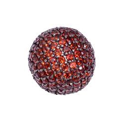 925 Sterling Silver Round Ball Shape Pave Diamond Bead With Natural Red Garnet Stone.