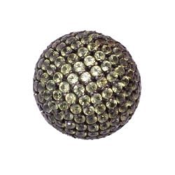 925 Sterling Silver Natural Peridot Stone In Ball Shape Pave Diamond Bead.