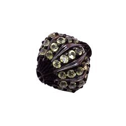 925 Sterling Silver Pave Diamond Bead With Natural Peridot Stone In Roundel Shape.