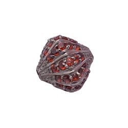925 Sterling Silver Pave Diamond Bead - Roundel Shape Natural Red Garnet Stone.