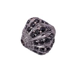 925 Sterling Silver Roundel Shape, Pave Diamond Bead With Natural Black Spinel Stone