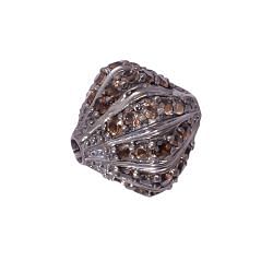 925 Sterling Silver Roundel Shape Pave Diamond Bead With Natural Smoky Stone.