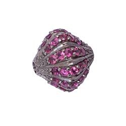 925 Sterling Silver Pave Diamond Bead With Roundel Shape Natural Rhodolite Garnet Stone.