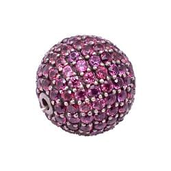 925 Sterling Silver Pave Diamond 14.00mm Bead With Natural  Rhodolite Garnet Stone In Ball Shape.