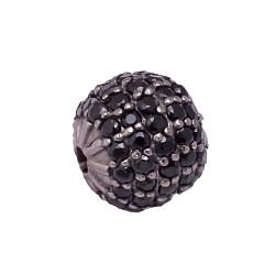 925 Sterling Silver Round Ball Shape 10.00mm Pave Diamond Bead With Natural Red Garnet Stone.