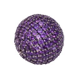 925 Sterling Silver Ball Shape Natural Amethyst Stone Pave Diamond Bead.