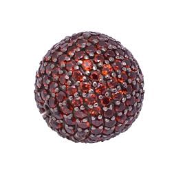 925 Sterling Silver Pave Diamond Bead With Natural Red Garnet Stone In Ball Shape.