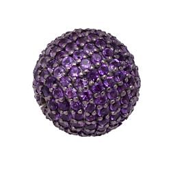 925 Sterling Silver Ball Shape Natural Amethyst Stone Pave Diamond Bead.