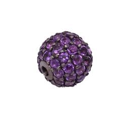 925 Sterling Silver Pave Diamond Bead With Natural Amethyst Stone In Ball Shape.