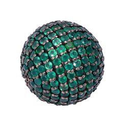925 Sterling Silver Ball Shape Pave Diamond Bead With Natural Green Onyx Stone.