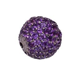 925 Sterling Silver Pave Diamond Bead With Natural Amethyst  Stone In Ball Shape.