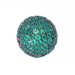 925 Sterling Silver Ball Shape Pave Diamond Bead With Natural Green Onyx Stone.
