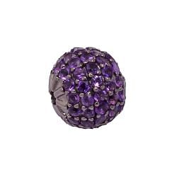 925 Sterling Silver Pave Diamond Bead With Ball Shape Natural Amethyst Stone.