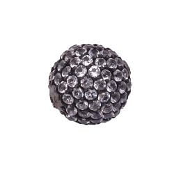 925 Sterling Silver Ball Shape Natural White Topaz Stone Pave Diamond Bead.