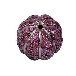 925 Sterling Silver Pave Diamond Bead With Natural Rhodolite Garnet Stone In Ball Shape.