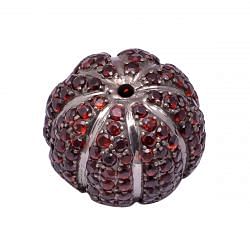 925 Sterling Silver Pave Diamond Bead - Ball Shape Natural Red Garnet Stone.