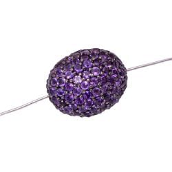 925 Sterling Silver Natural Amethyst Stone Studded In Oval Shape Pave Diamond Bead.