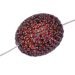 925 Sterling Silver Oval Shape Natural Red Garnet Stone Pave Diamond Bead.
