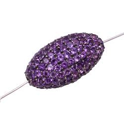 925 Sterling Silver Oval Shape Natural Amethyst Stone Pave Diamond Bead.