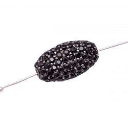 925 Sterling Silver Pave Diamond Bead With Natural Black Spinel Stone, ( Oval Shape)