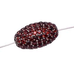 925 Sterling Silver Natural Red Garnet Stone In Oval Shape Pave Diamond Bead.