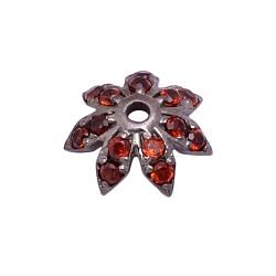 925 Sterling Silver Pave Diamond Bead With Natural Red Garnet  Stone In  Flower Cap Shape.