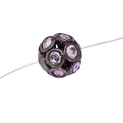 925 Sterling Silver Pave Diamond Bead With Round Shape Natural Multi Sapphire Stone.