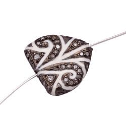 925 Sterling Silver Pave Diamond Bead - Heart Shape and White Enamel.