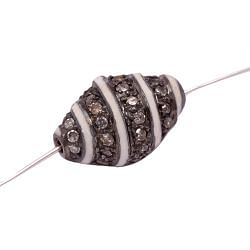 925 Sterling Silver Pave Diamond Bead With White Enamel,(Drum Shape).