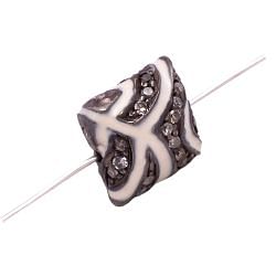 925 Sterling Silver Pave Diamond Bead With White Enamel In SquareShape.