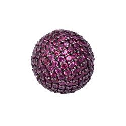 925 Sterling Silver Pave Diamond Bead With Rhodolite Stone In Round Shape.