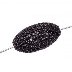925 Sterling Silver Natural Black Spinel Stone In  Oval Shape Pave Diamond Bead.