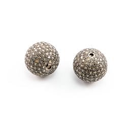 925 Sterling Silver Round Ball Shape Pave Diamond Bead-  16.00mm.